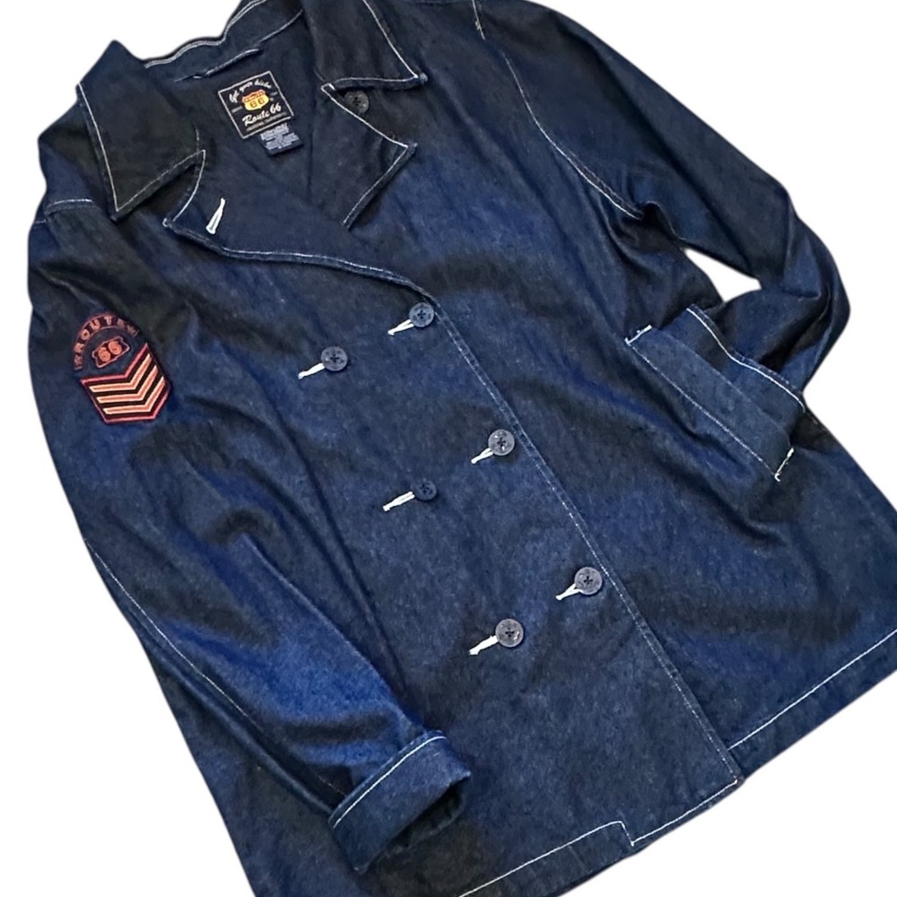 Route 66 Denim Jacket Women XL Blue Excellent Vintage Nautical Double Breasted